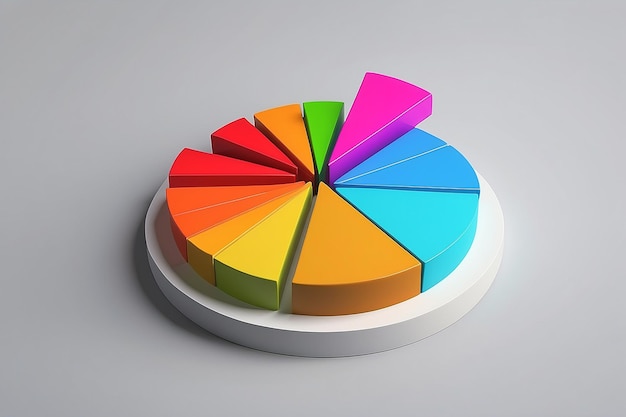 Multi colored pie chart by bar graphs 3D illustration