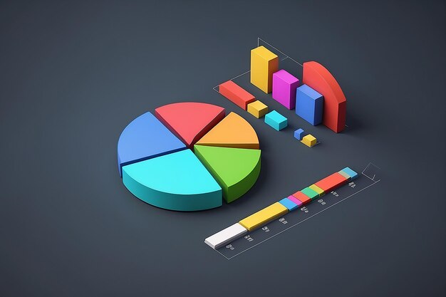 Foto diagramma a torta multicolore con grafici a barre illustrazione 3d