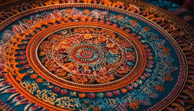 Multi colored rug with ornate floral pattern embroidery generated by AI