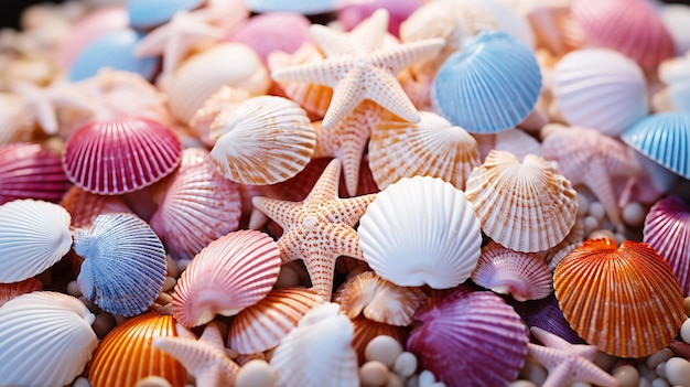 Multi colored seashell collection beauty in nature abstract background