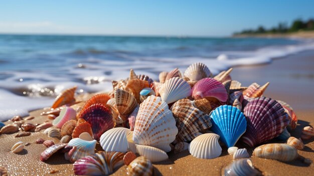 Multi colored seashell collection beauty in nature sea beatch with sea