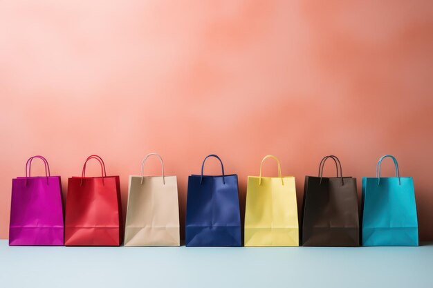 Multi colored shopping bags Hand holding shopping bags Generative AI