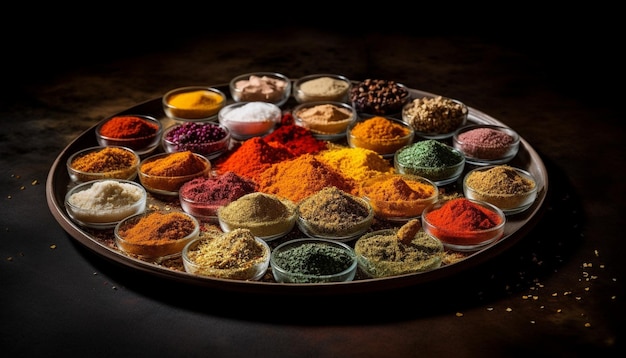 A multi colored spice bowl for cooking variety generated by AI