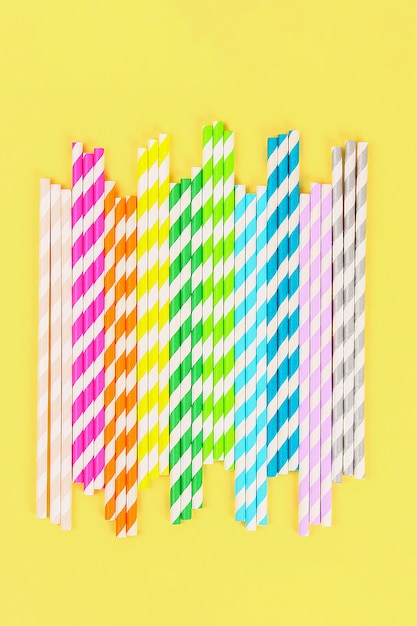 Multi-colored straw paper tubes. Top view