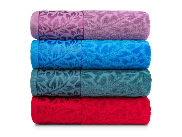 multi-colored Terry cotton bath towels, isolate on a white background