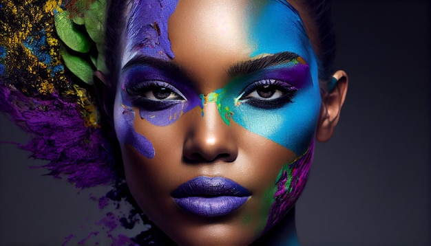 Multi colored women in purple fashion and beauty generative AI