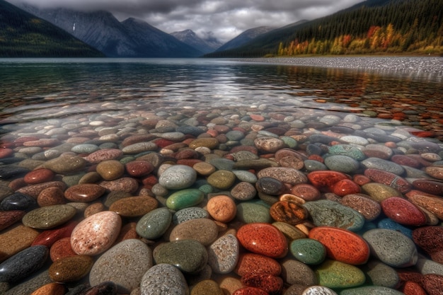 Multi coloured stones along the shore of lake huron Generative AI