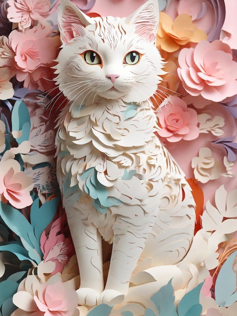 Multi Dimensional Papercut craft a cute cat with pastel color