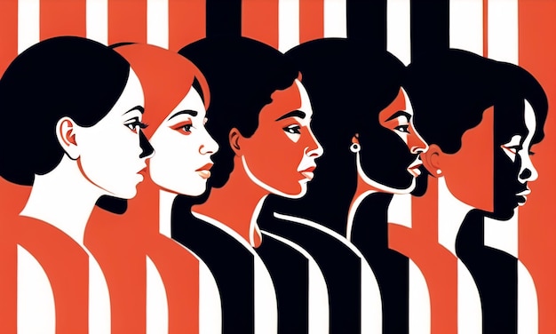 Многоэтническая разнообразная группа женщин смешанной расы Равенство и права женщин Женский день Иллюстрация Генеративный ИИ