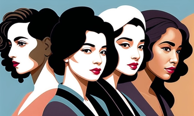 多民族 多様な混血女性のグループ 平等と女性の権利 女性の日 イラスト ジェネレーティブ AI
