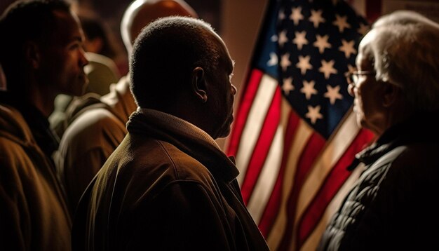 Photo multi ethnic group holding american flag smiling with pride generated by ai