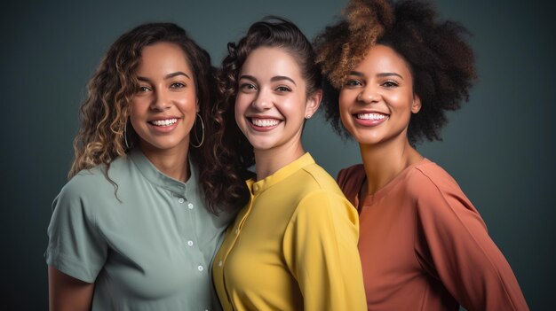 Multi Ethnic Group of Womans with diffrent types of skin together against beige background