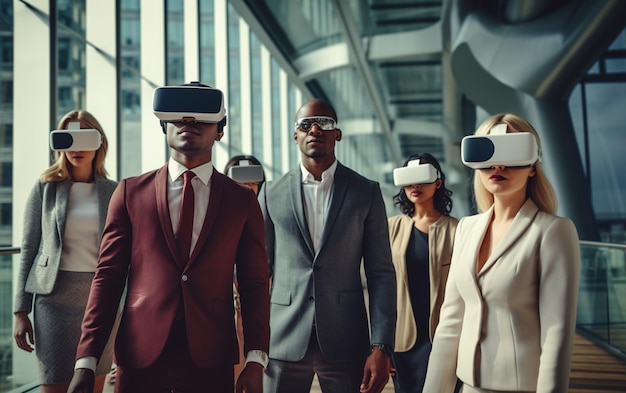 Multi-etnisch bedrijfsteam met behulp van een virtual reality headset
