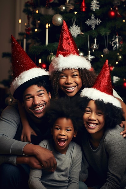 Multi-etnische familie die thuis van Kerstmis geniet