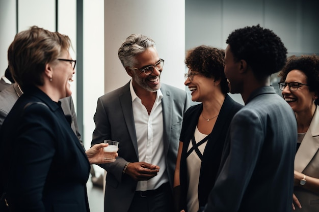 Multi-etnische zakelijke professionals netwerken op een bedrijfsevenement