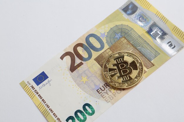 Multi Euro Dolar cash Different type of new generation banknotes bitcoin