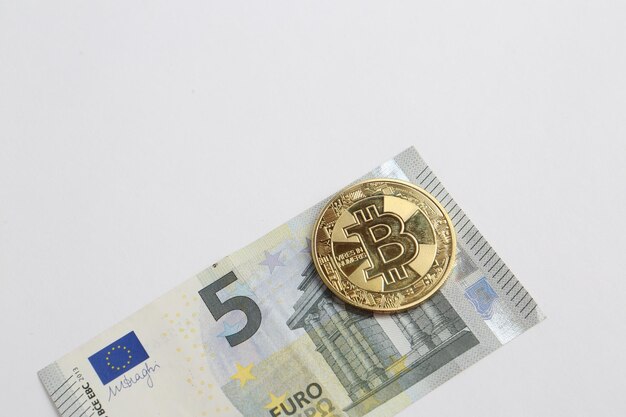 Multi Euro Dolar cash Different type of new generation banknotes bitcoin