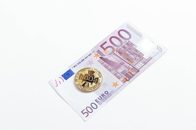 Multi Euro Dolar cash Different type of new generation banknotes bitcoin