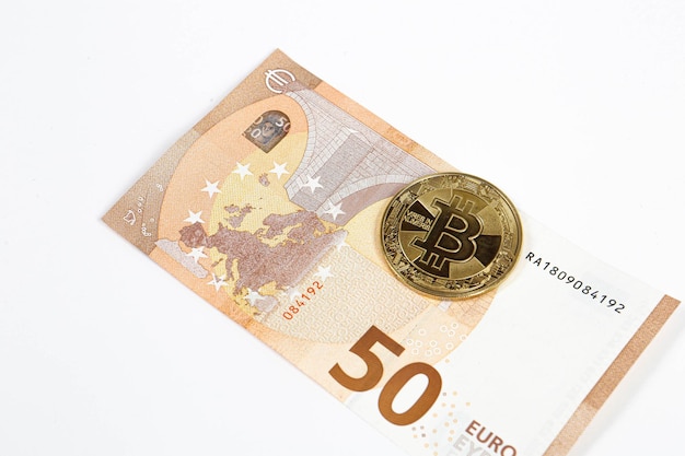 Multi Euro Dolar cash Different type of new generation banknotes bitcoin