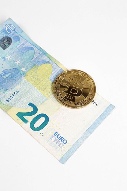 Multi Euro Dolar cash Different type of new generation banknotes bitcoin