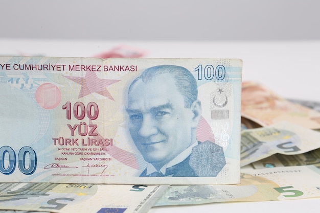 Multi Euro Dolar contant geld en munten Ander type bankbiljetten van de nieuwe generatie bitcoin Turkse lira