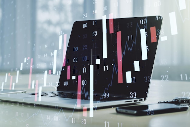 Multi exposure of abstract creative financial graph on modern computer background forex and investment concept