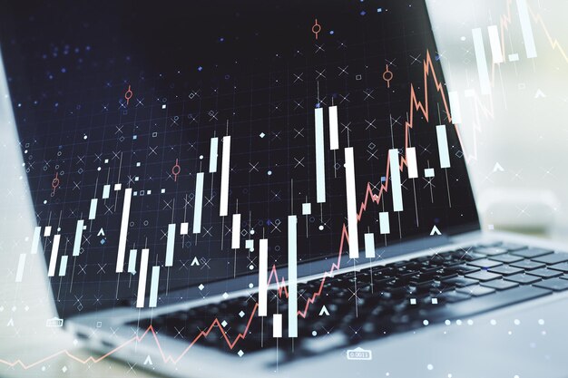 Multi exposure of abstract financial diagram on computer background banking and accounting concept