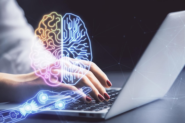 Premium Photo | Multi exposure of woman hands working on computer and ...