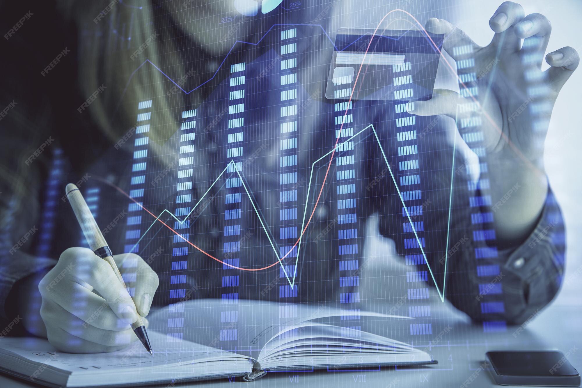 Premium Photo | Multi exposure of woman online shopping holding a 