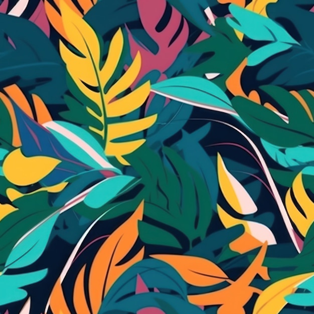 Multi gekleurd tropisch woud laat achtergrond naadloos patroon