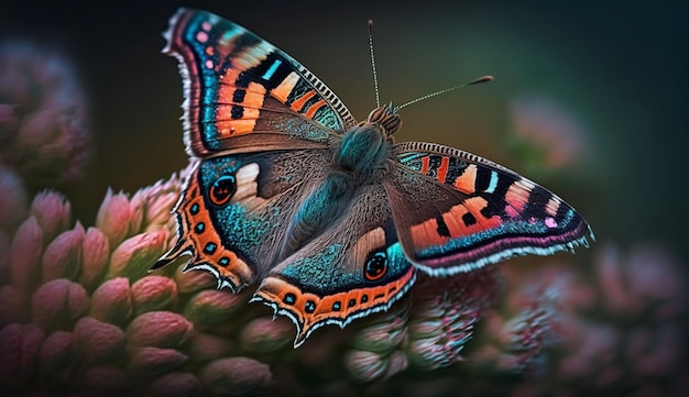 Multi gekleurde vlinder close-up levendige schoonheid in de natuur generatieve AI