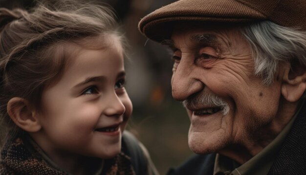 Multi generation family embraces outdoors smiling with joy and love generated by AI