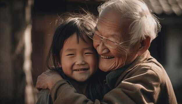 사진 인공지능이 만들어낸 자연과 가정생활을 즐기는 공생을 품은 다세대 가족