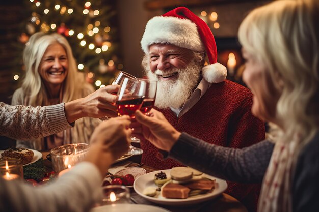 Multi generation family toasting at Christmas AI Generated