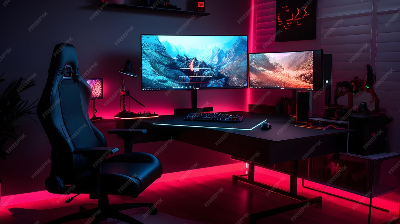 Premium AI Image | multi monitor gaming setup with a highperformance