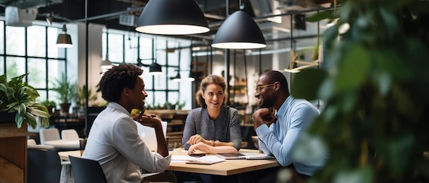 multi racial business colleagues discussing in modern creative office