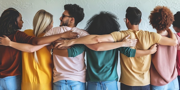 Multi racial group of people standing together