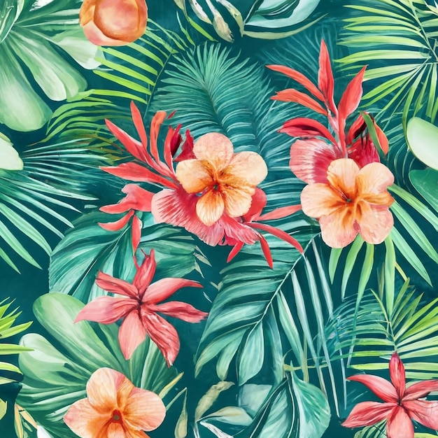 Multi watercolor tropical background with exotic nature