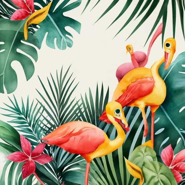 Photo multi watercolor tropical background with exotic nature