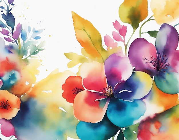 종이 HD 수채화 이미지에 여러 가지 빛깔의 추상 꽃과 잎 주식 배경 그림