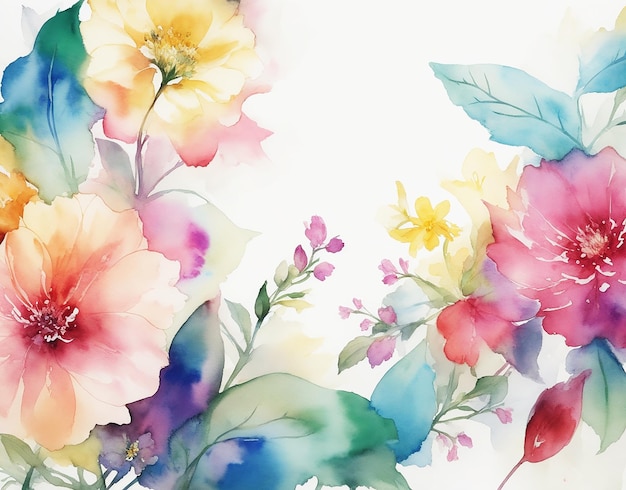 multicolor abstract flower and leaves stock background painting on paper HD watercolor image