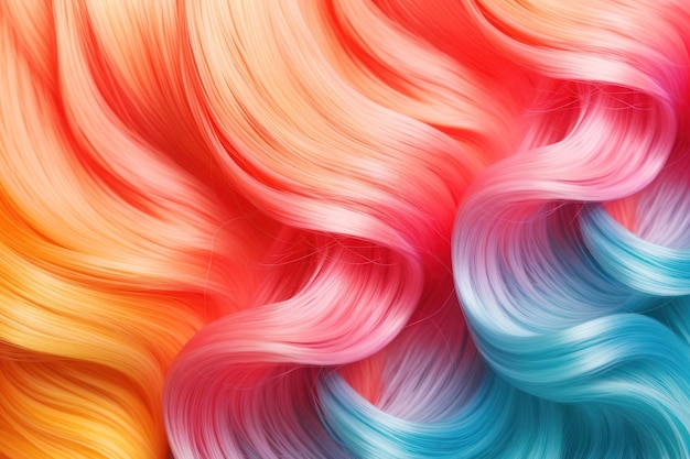 Multicolor curls fashion hairstyle Bright rainbow color Hair texture background closeup Generative AI