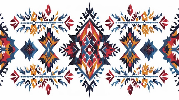 Многоцветная вышивка современный дизайн Бесшовный племенный этнический народный мотив ацтекский икат современный фон Абстрактная геометрическая художественная печать Ручной рисунок Ткань текстильного дизайна