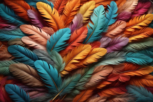 Multicolor Feather Background Colorful Feather Wallpaper Rainbow Feathers Background Colorful Fluffy Feather Texture Feather Pattern Feather Texture Fur Texture AI Generative