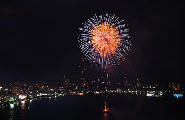 Multicolor fireworks night scene in Pattaya International Fireworks Festival Chonburi Thailand