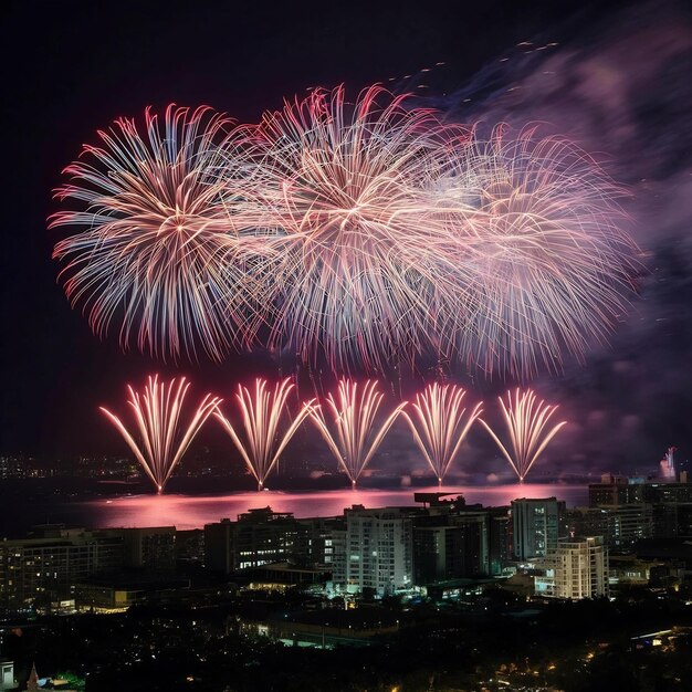 Multicolor fireworks night scene in pattaya international fireworks festival chonburi thailand