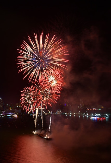 Multicolor fireworks night scene in Pattaya International Fireworks Festival ChonburiThailand