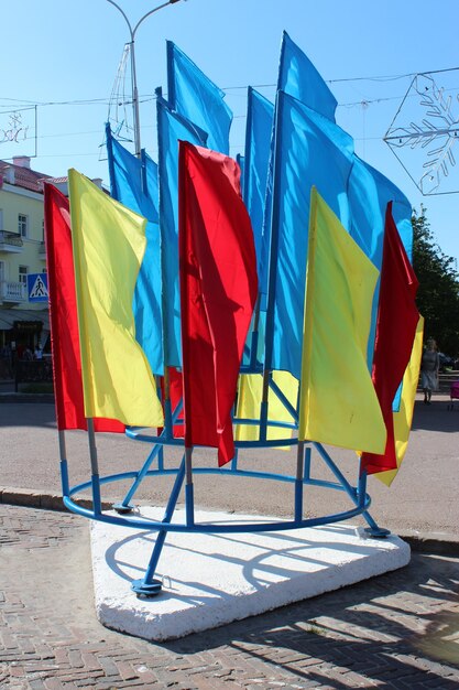 Multicolor flags on the national holiday of Ukraine