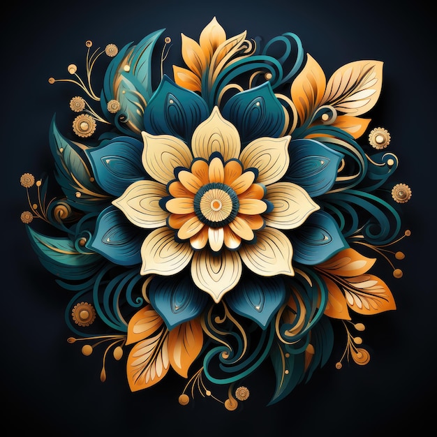 Multicolor floral seamless pattern with mandala flowers Generative AI