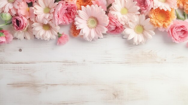 Photo multicolor flower decoration on white wooden board